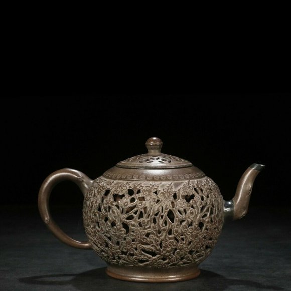 Collectible Zisha Clay TeaPot Hollow Carved out in Plum H14*14.5*23.3cm - Picture 3 of 7